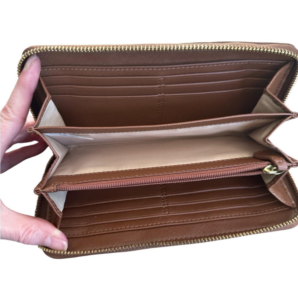 Coach Signature Wallet Pink Python Stripe Zip Around Brown Canvas Leather - Picture 3 of 5